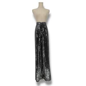 House of CB Silver Sequin Beaded Flare Pants, High Waist Fits XS-S